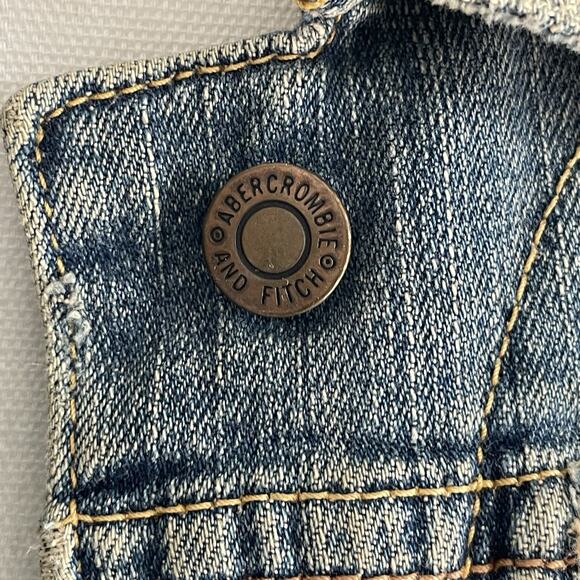 Abercrombie Fitch Trucker Jacket Mediym Blue Denim Jean Distressed Y2K Grunge M - Picture 3 of 15